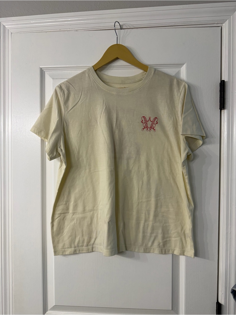 Universal Thread Cream Short Sleeve Tee with Red Chest Embroidery